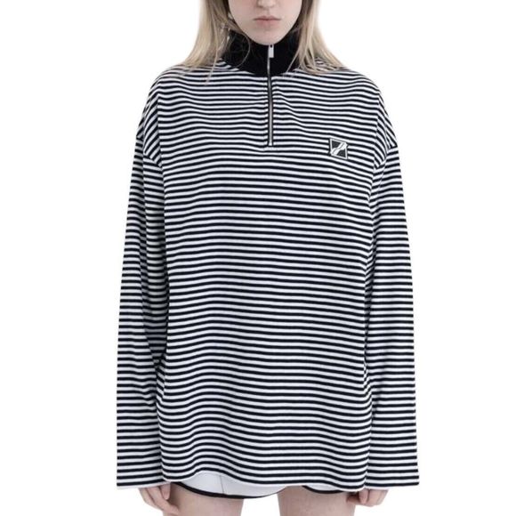 We11done Tops - WE11DONE Womens Blouse Shirt Size XS  Collar Striped Logo Patch Long Sleeve